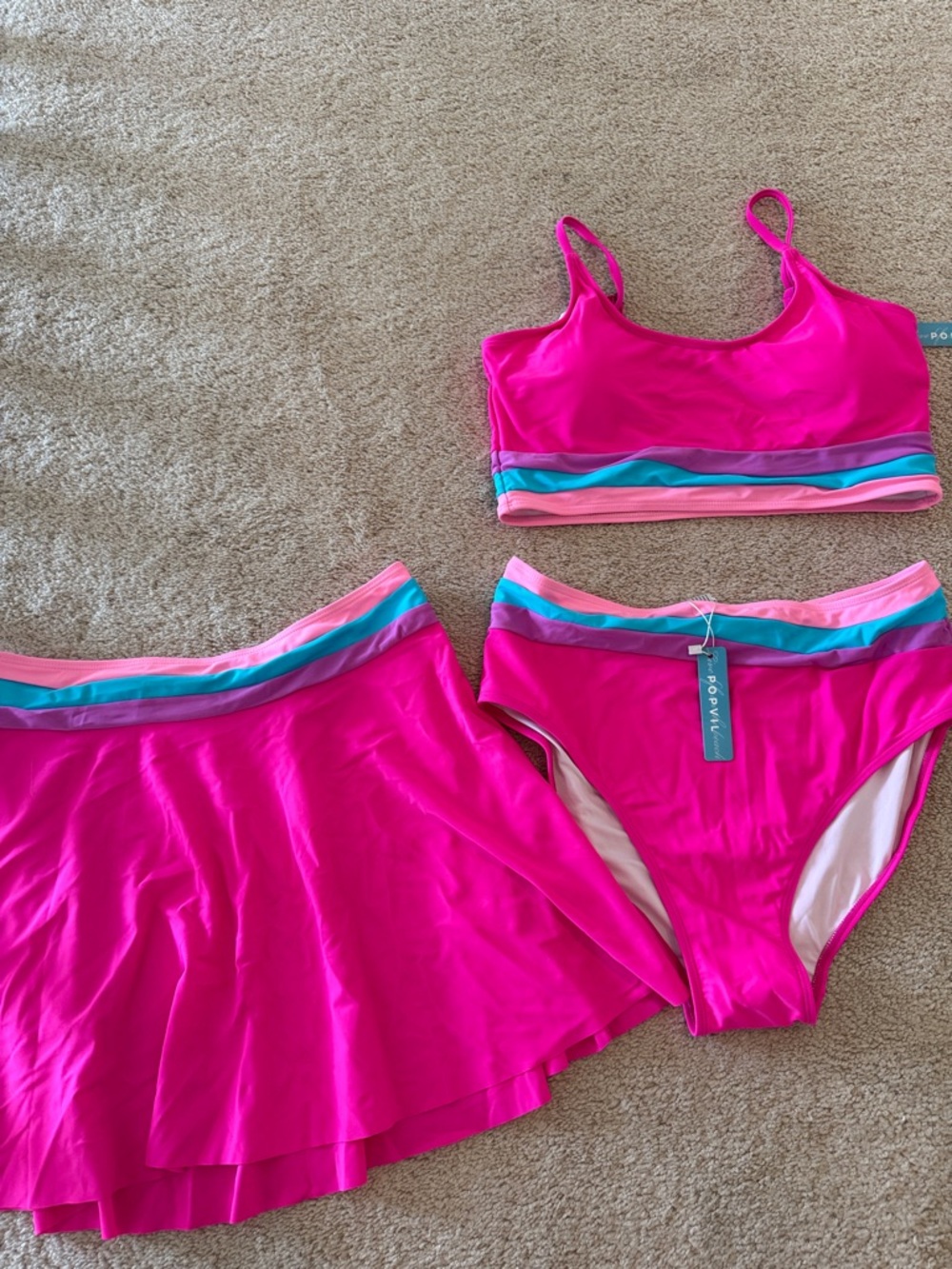 Women’s Hot Pink Two-Piece Swim Set with Skirt NWT